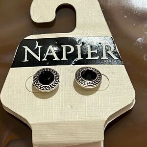 Napier Black and Silver Textured Stud Earrings